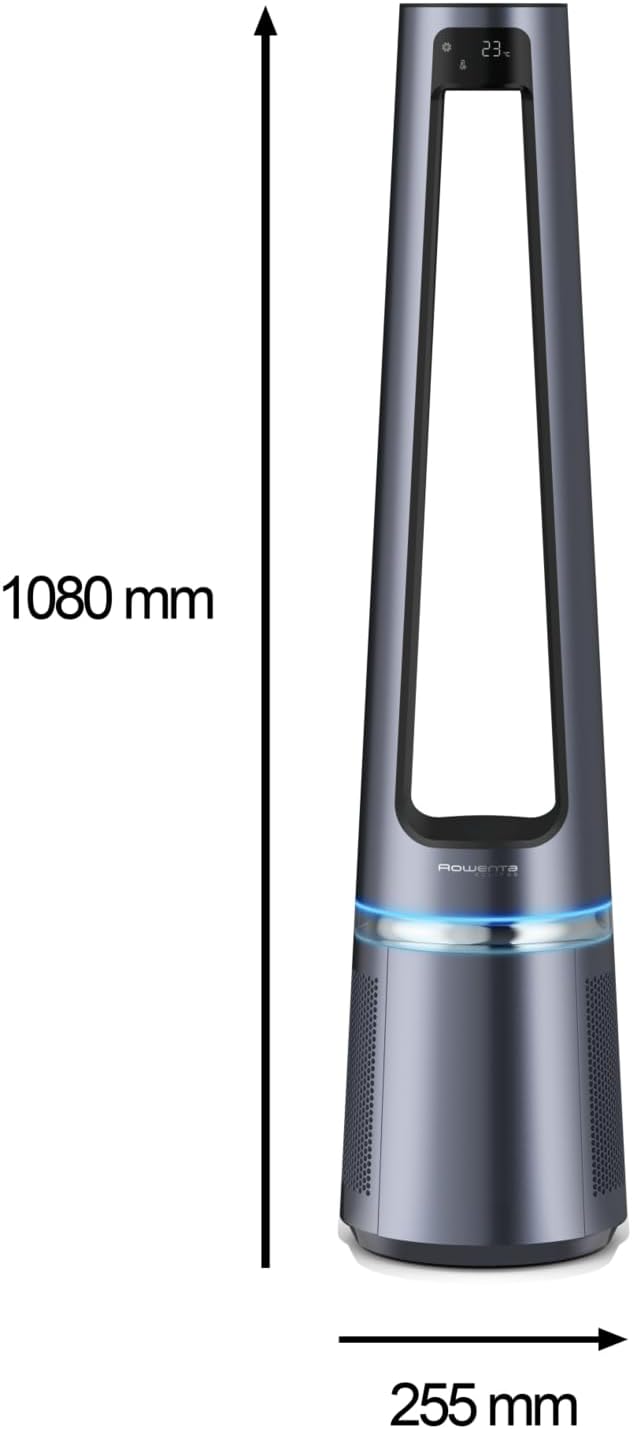 Rowenta rotorloser 2 in1 Luftreinigungsventilator Eclipse QU5030 | Luftreiniger und Ventilator | Feinpartikel | 12 Geschwindigkeiten | Timer | verzögerte Startfunktion | Fernbedienung | Anthrazit