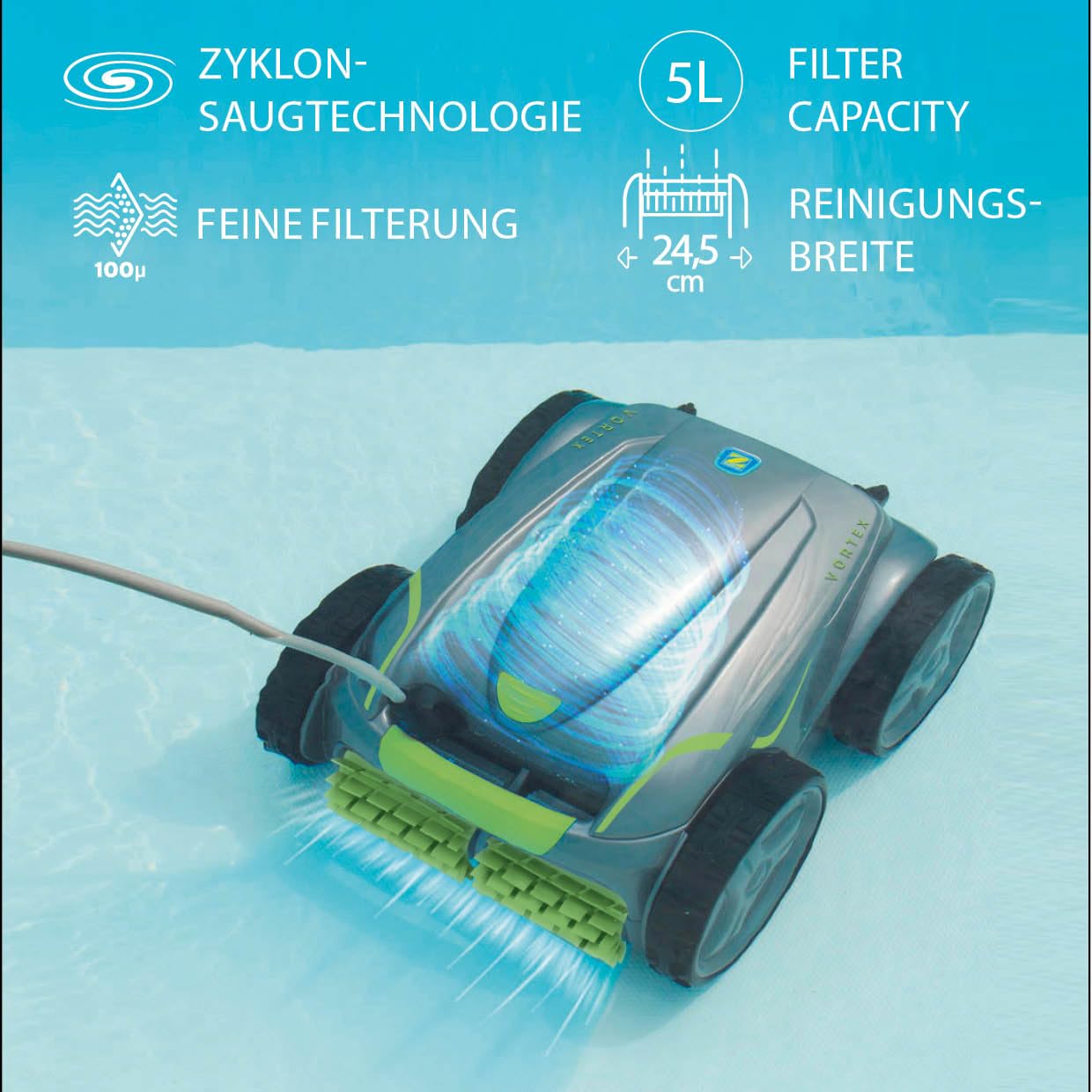 Zodiac Vortex 4WD GV 5220 Automatischer Poolreiniger für Pools bis 12 x 6 m; reinigt Boden, Wände und Wasserlinie