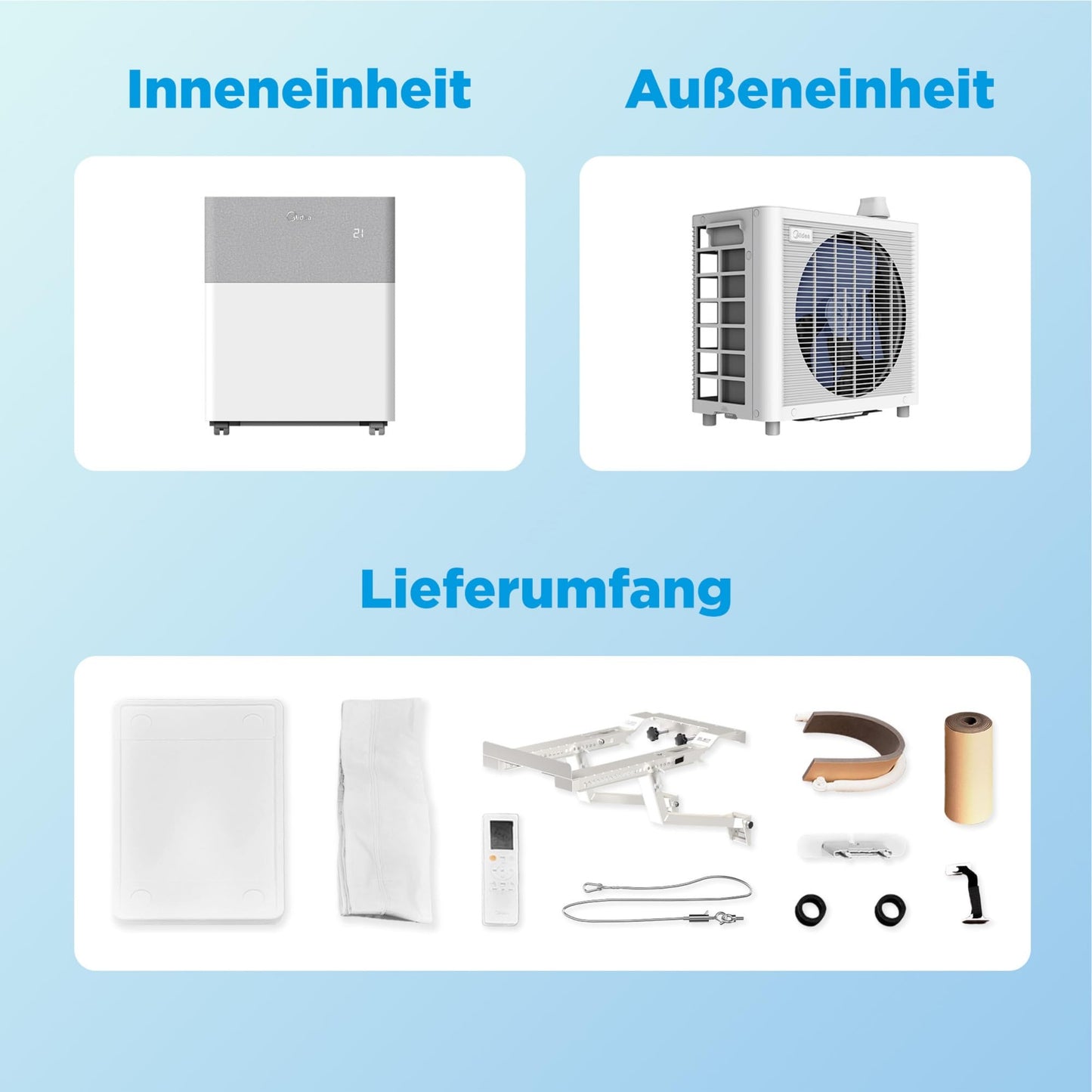 Midea Portasplit Klimaanlage, 12000 BTU, 3,5 kW, Kühlen/Heizen, bis 42 m², Silent-Modus 39 dB(A)