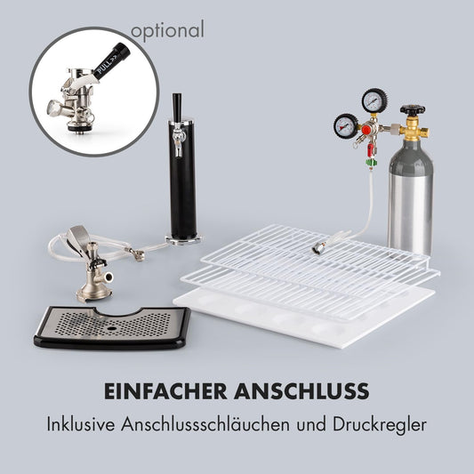 Klarstein Big Spender - Bierfass-Kühlschrank, Getränkefasskühlschrank, Komplettset, CO2 Fässer bis 50 L, 4 Bodenrollen, Temperatur regulierbar, inkl. 1 x Zapfsäule, graphitgrau