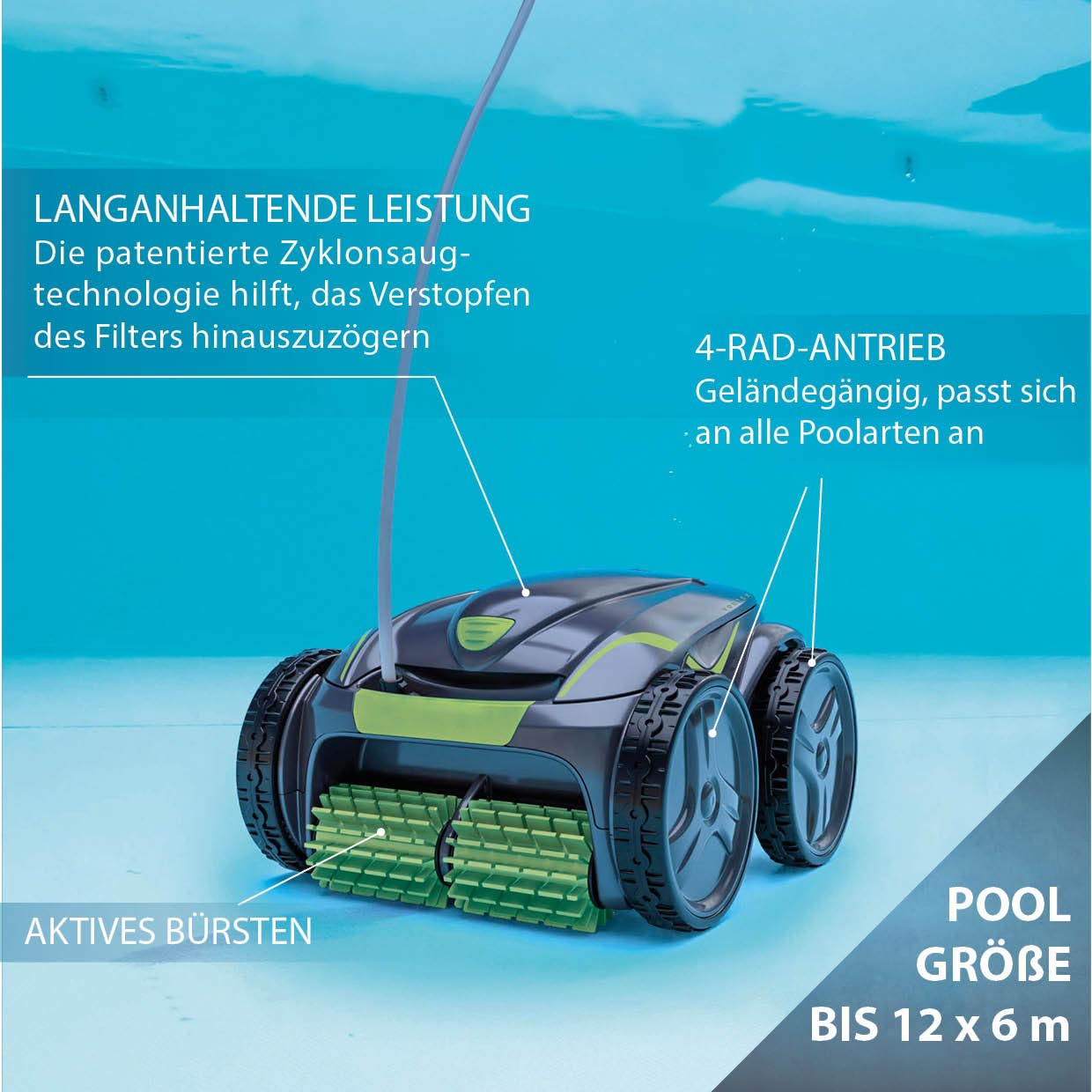 Zodiac Vortex 4WD GV 5220 Automatischer Poolreiniger für Pools bis 12 x 6 m; reinigt Boden, Wände und Wasserlinie