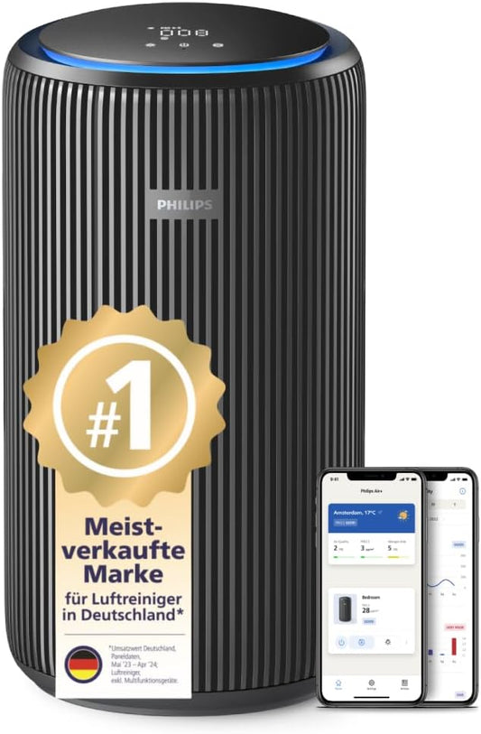 Philips Luftreiniger Serie 4200, HEPA NanoProtect - doppelter Aktivkohlefilter, CADR 600m³/h für 156m², besonders leise, intelligent und energieeffizient (AC4221/11)
