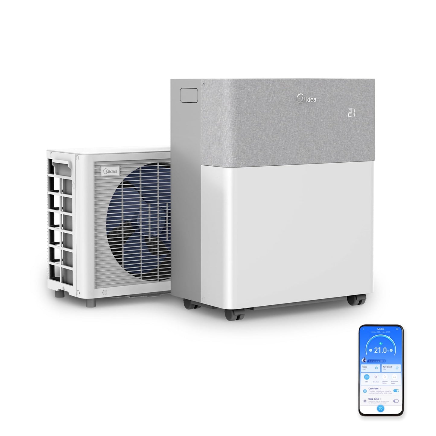 Midea Portasplit Klimaanlage, 12000 BTU, 3,5 kW, Kühlen/Heizen, bis 42 m², Silent-Modus 39 dB(A)