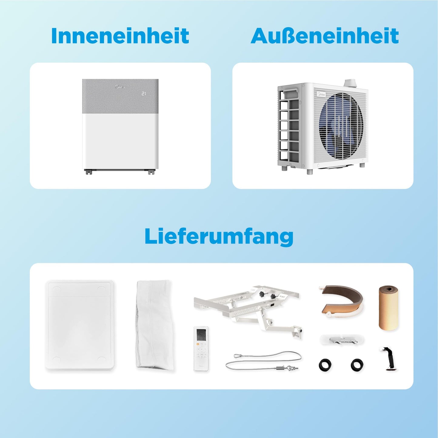 Midea Portasplit Klimaanlage, 12000 BTU, 3,5 kW, Kühlen/Heizen, bis 42 m², Silent-Modus 39 dB(A)