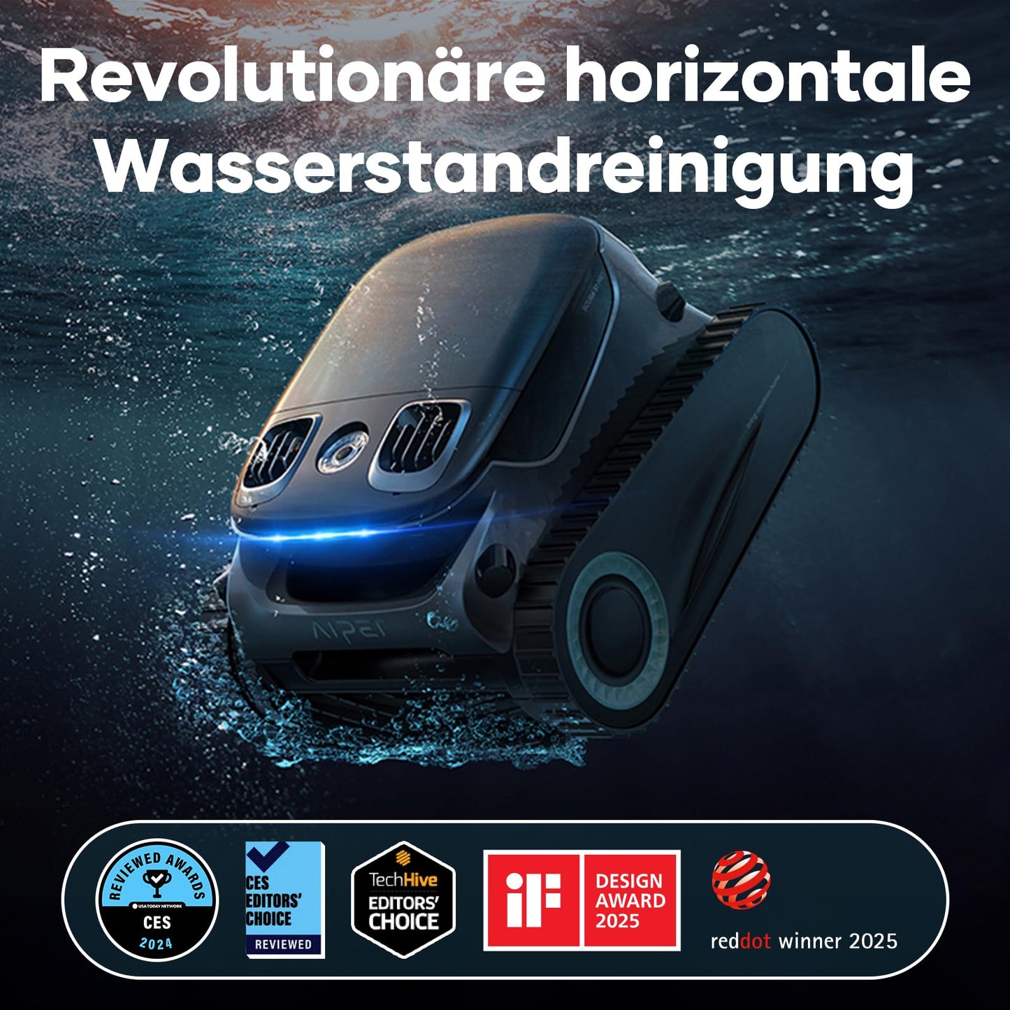 AIPER Scuba S1 Pro Poolroboter Boden und Wand mit Horizontaler Wasserlinienreinigung, Intelligenter Navigation, 180 Minuten Batterielaufzeit, Poolsauger Ideal für Eingelassene Pools bis zu 200㎡