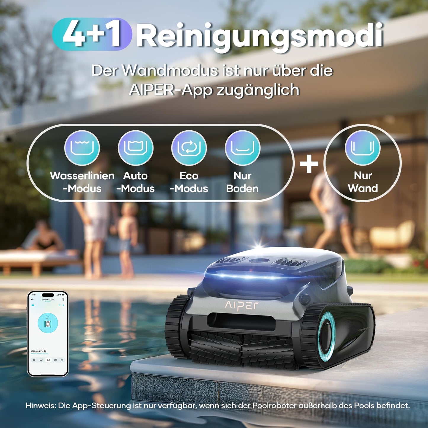 AIPER Scuba S1 Pro Poolroboter Boden und Wand mit Horizontaler Wasserlinienreinigung, Intelligenter Navigation, 180 Minuten Batterielaufzeit, Poolsauger Ideal für Eingelassene Pools bis zu 200㎡