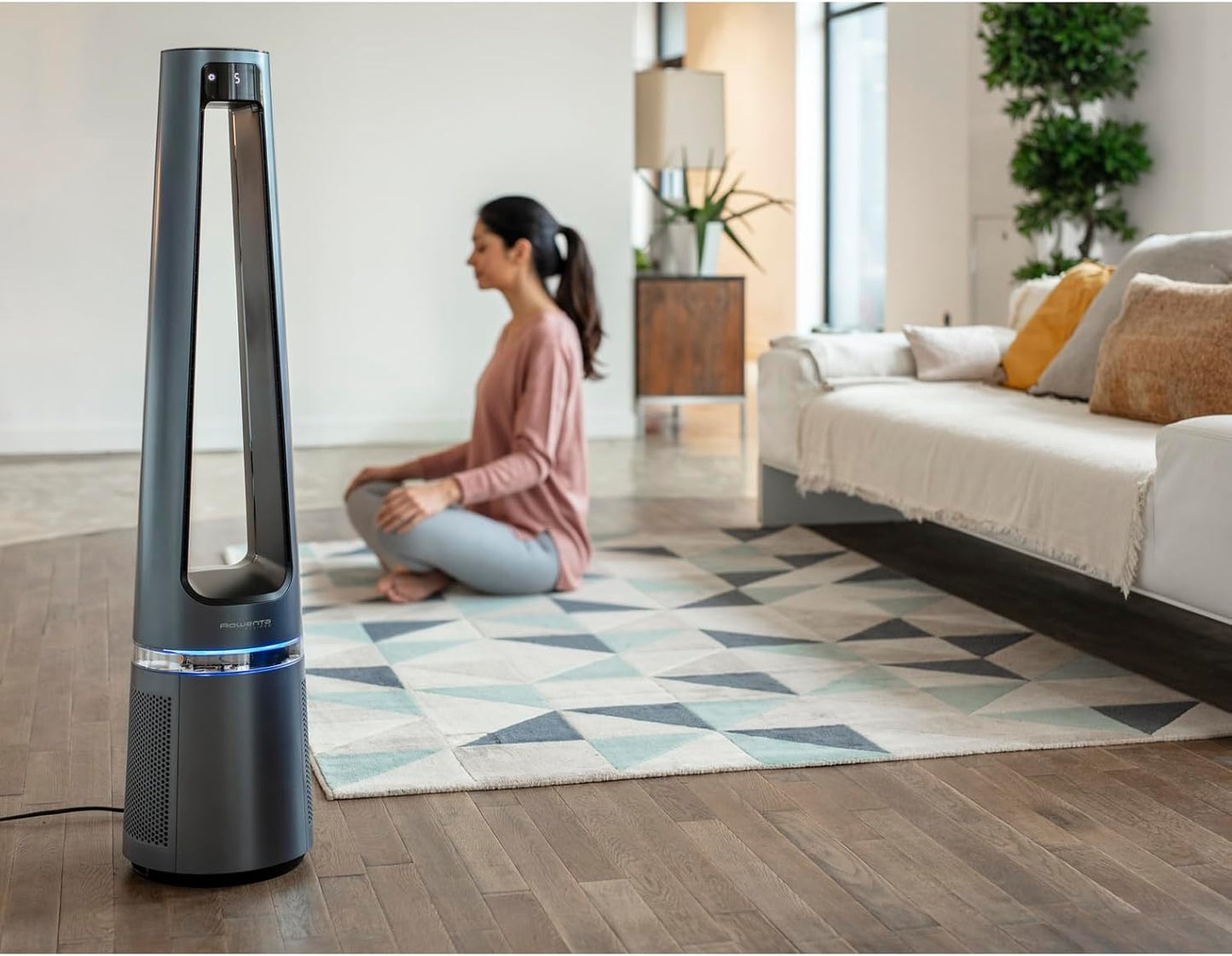 Rowenta rotorloser 2 in1 Luftreinigungsventilator Eclipse QU5030 | Luftreiniger und Ventilator | Feinpartikel | 12 Geschwindigkeiten | Timer | verzögerte Startfunktion | Fernbedienung | Anthrazit