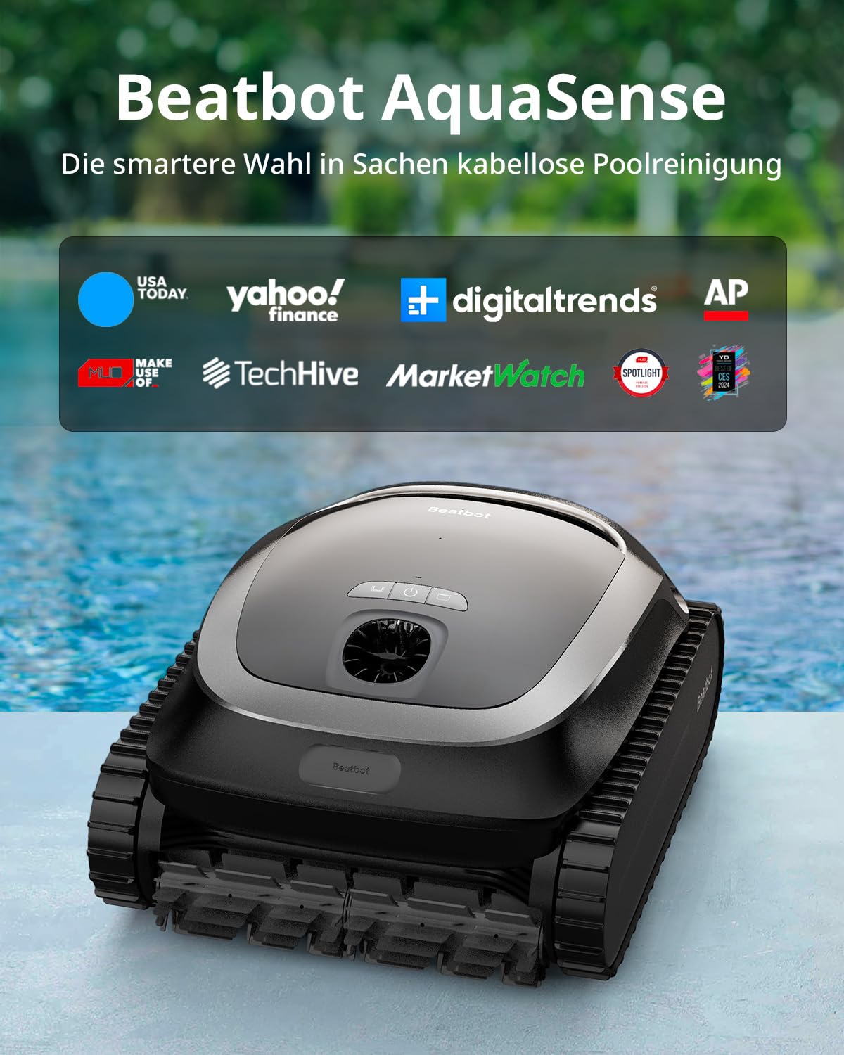 Beatbot AquaSense Kabelloser Poolroboter– Akku Poolsauger mit Smarte Pfadoptimierung, Poolreiniger Wasserlinie Boden und Wand, für Pools bis zu 200 m²