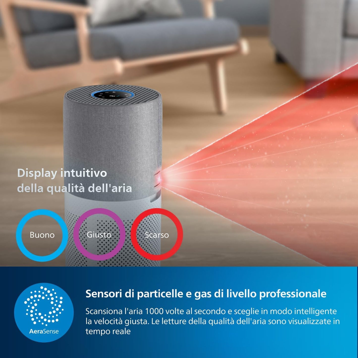 Philips Luftreiniger der Serie 4000i, App-Steuerung, entfernt Keime, Pollen und Staub in Räumen bis zu 158 m², 4 Geschwindigkeiten, Schlafmodus, (AC4236/10)