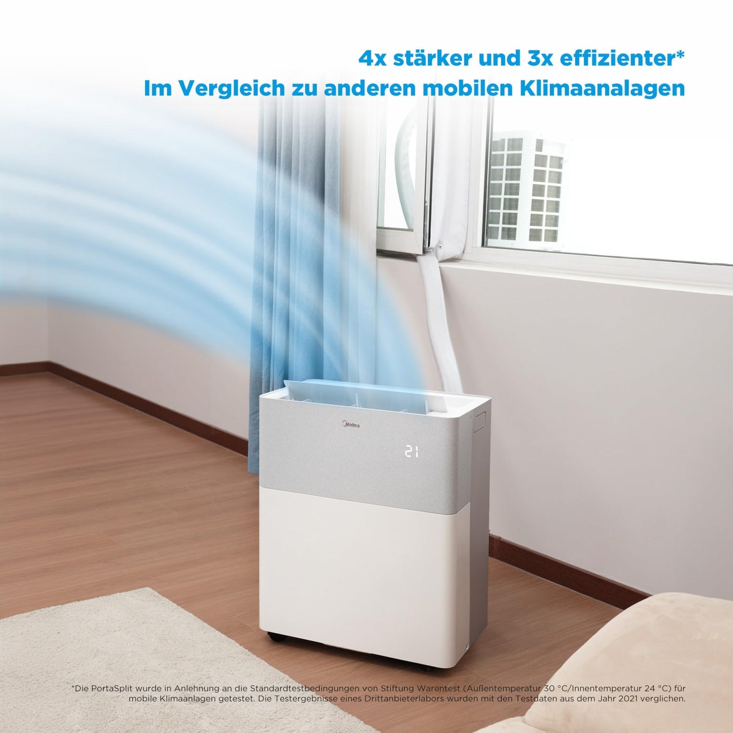 Midea Portasplit Klimaanlage, 12000 BTU, 3,5 kW, Kühlen/Heizen, bis 42 m², Silent-Modus 39 dB(A)