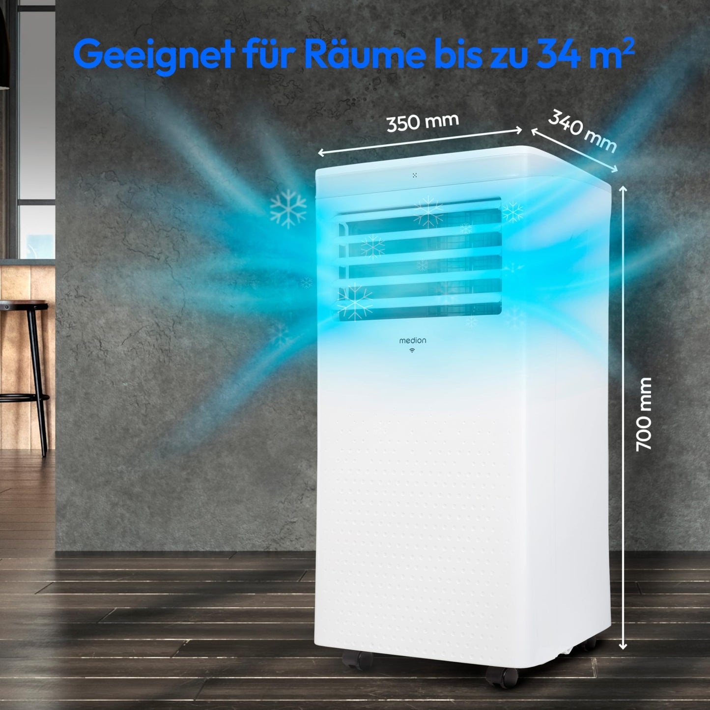 MEDION Mobile Klimaanlage P1002, 10000 BTU, bis 34 m², 3in1, App- & Sprachsteuerung, MD 37733