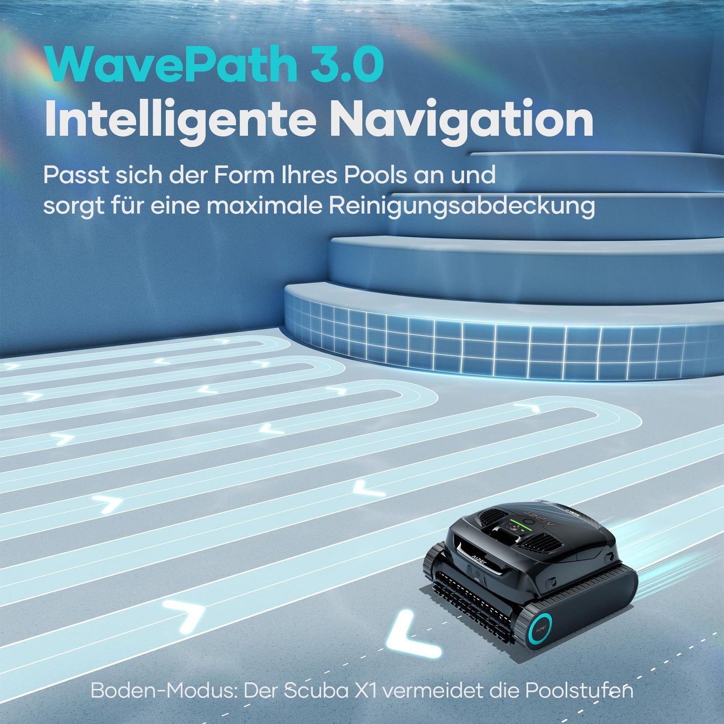 AIPER (Upgrade) Scuba X1 Poolroboter Boden und Wand, 3 μm Ultra-Fein Doppelfilter, 25200 LPH Saugkraft mit Doppel-Auslass