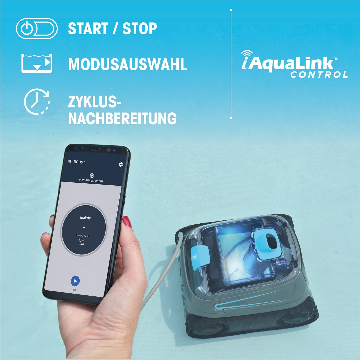 Automatischer Poolroboter Zodiac CNX 30 iQ, bis 12x6 m, reinigt Boden, Wände und Wasserlinie. App-Steuerung. Zyklontechnologie und Agile Fortbewegung