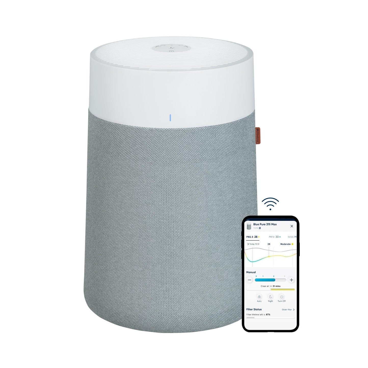 BLUEAIR Luftreiniger für große Räume, reinigt 206 m² in 1h, HEPASilent Luftwäscher für Schlafzimmer, Haustiere, Allergien, gegen Viren, Staub und Schimmel, Blue Pure 3450i Max Air Purifier