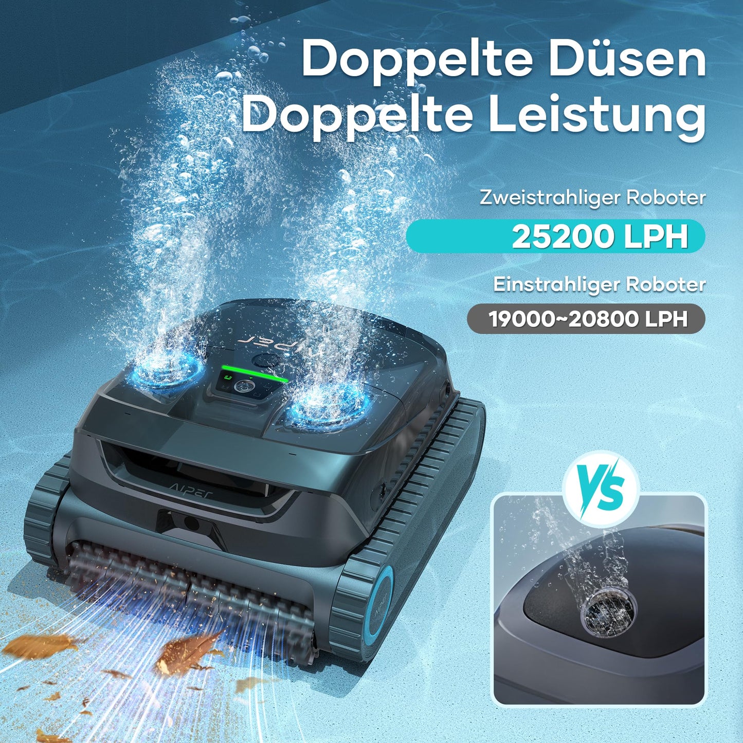 AIPER Scuba X1 Poolroboter mit App, 25200 LPH Mühelose Sauberkeit mit Doppel-Auslass, 3 μm Ultra-Feinfiltersystem