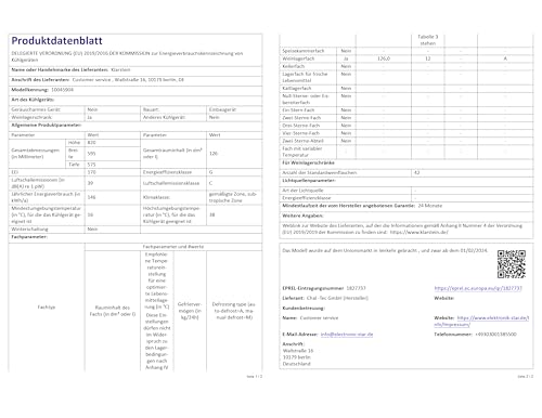 Klarstein Einbau-Weinkühlschrank, 2 Zonen Getränkekühlschrank Klein, Kleiner Weinschrank 126L, Wein-Kühlschrank Klein mit Glastür, Indoor/Outdoor Flaschenkühlschrank, Wine Fridge für 42 Flaschen