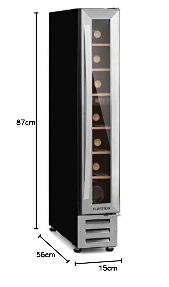 Klarstein Weinkühlschrank, 1 Zonen Getränkekühlschrank, Kleiner Einbau-Weinschrank Schmal, 20L Wein-Kühlschrank mit Glastür, Indoor/Outdoor Flaschenkühlschrank, Wine Fridge 5-22°C, 7 Flaschen