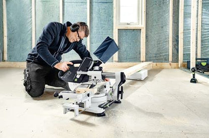 Festool Akku-Kapp-Zugsäge KSC 60 EB-Basic KAPEX (mit Sägeblatt, Schraubzwinge, LED-Schlaglicht, Winkelschmiege, Erhöhung, Staubfangbeutel, Innensechskantschlüssel)