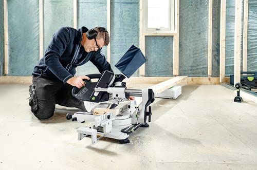 Festool Akku-Kapp-Zugsäge KSC 60 EB-Basic KAPEX (mit Sägeblatt, Schraubzwinge, LED-Schlaglicht, Winkelschmiege, Erhöhung, Staubfangbeutel, Innensechskantschlüssel)