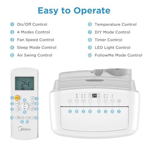 Midea Mobile Klimaanlage MPD-12CRN7, 12000 BTU, 3,5 kW, bis 43 m², mit Abluftschlauch