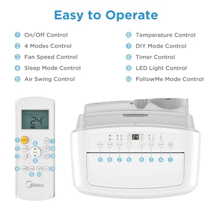 Midea Mobile Klimaanlage MPD-12CRN7, 12000 BTU, 3,5 kW, bis 43 m², mit Abluftschlauch