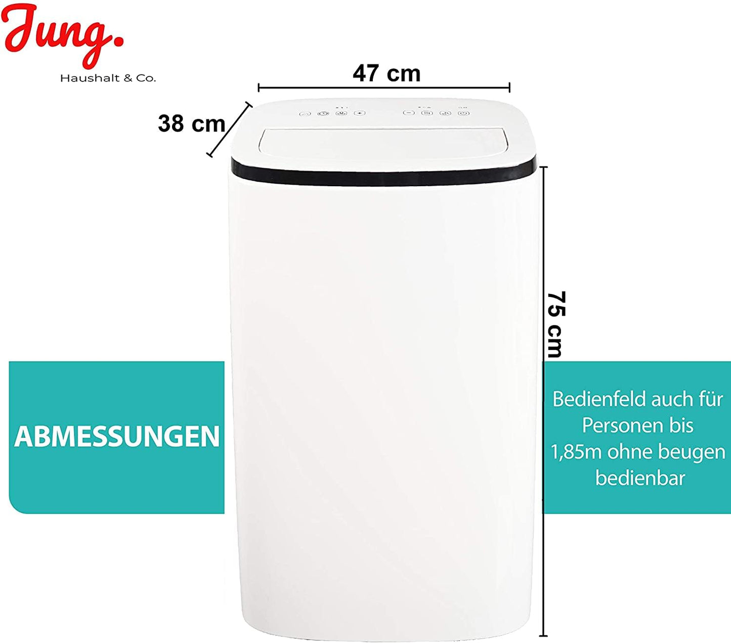 Jung AIR TV07 Mobile Klimaanlage, 14000 BTU, 4,1 kW, bis 140 m³, Fernbedienung, Timer, Klasse A