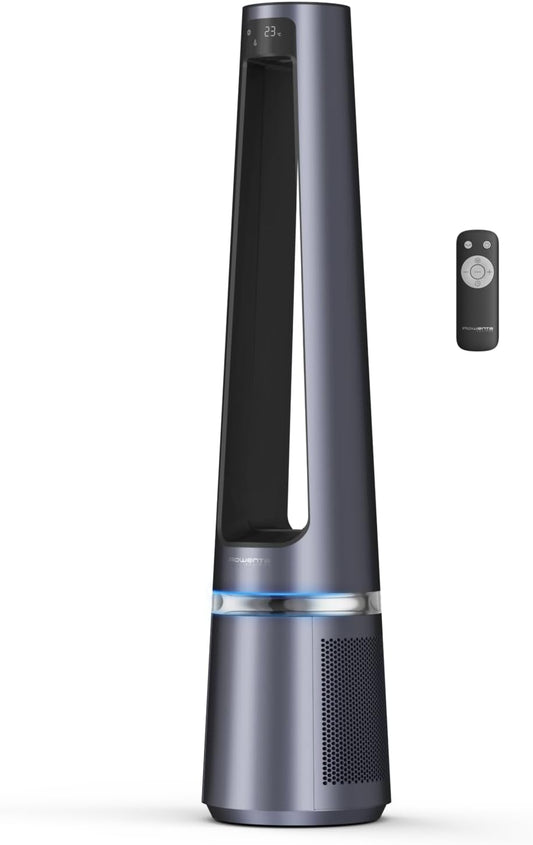 Rowenta rotorloser 2 in1 Luftreinigungsventilator Eclipse QU5030 | Luftreiniger und Ventilator | Feinpartikel | 12 Geschwindigkeiten | Timer | verzögerte Startfunktion | Fernbedienung | Anthrazit