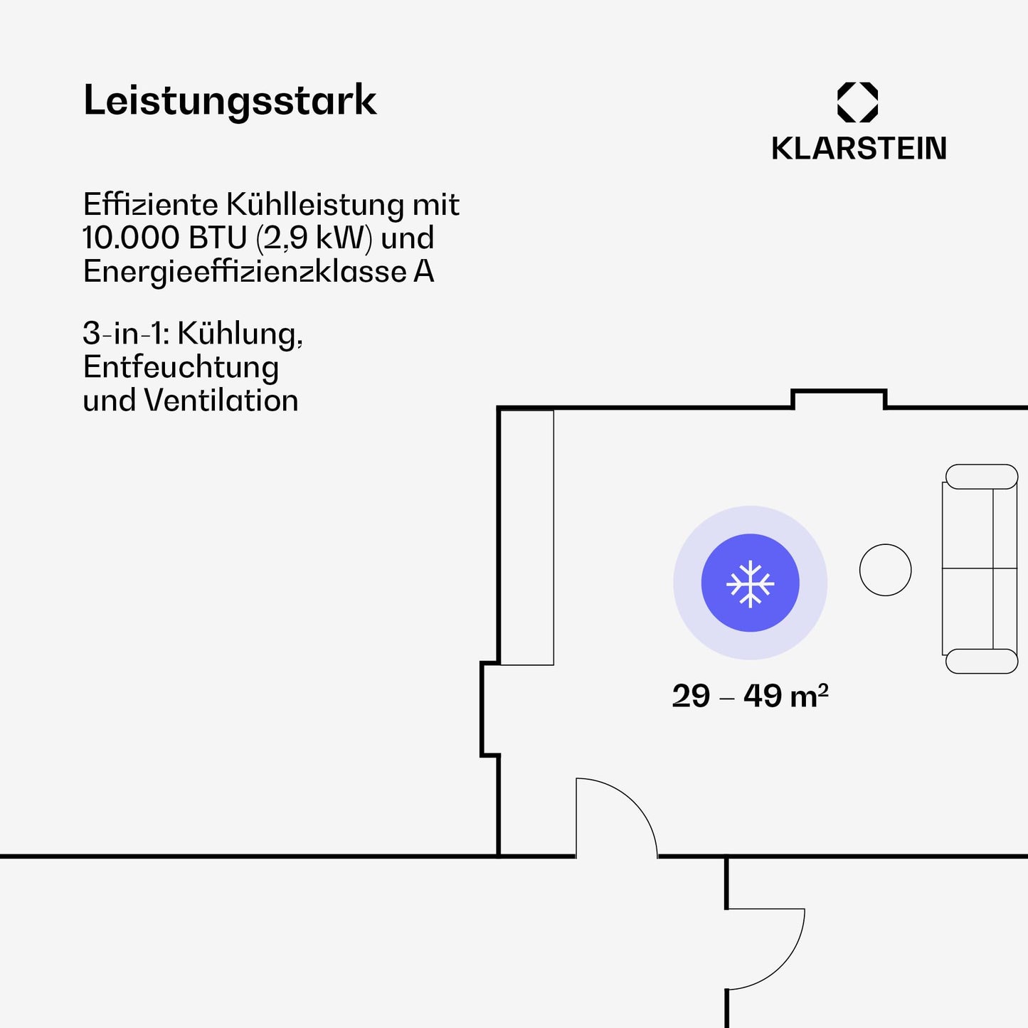 Klarstein Mobile Klimaanlage, 5-in-1, 10000 BTU, App-Steuerung, mit Abluftschlauch, für Wohnung & Büro