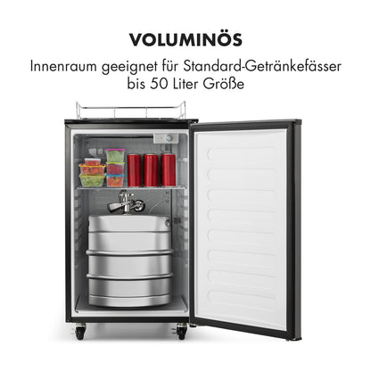 Klarstein Big Spender - Bierfass-Kühlschrank, Getränkefasskühlschrank, Komplettset, CO2 Fässer bis 50 L, 4 Bodenrollen, Temperatur regulierbar, inkl. 1 x Zapfsäule, graphitgrau