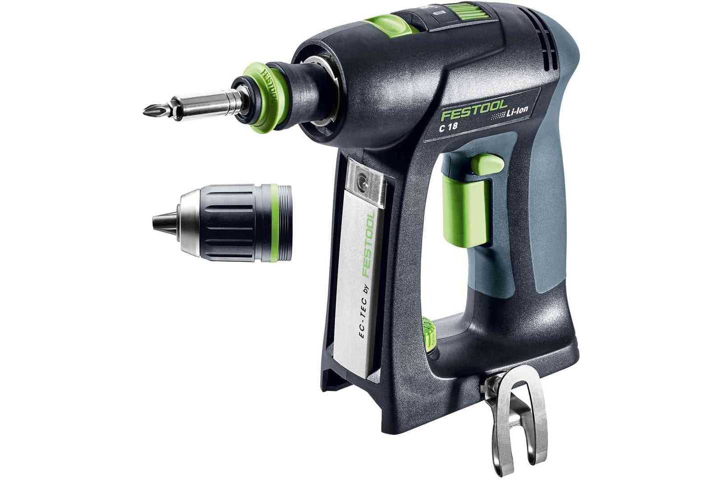 Festool Akku-Bohrschrauber C 18-Basic (mit Werkzeugfutter, Magnet-Bithalter, Schnellspannbohrfutter, Bit, Gürtelclip), im Systainer