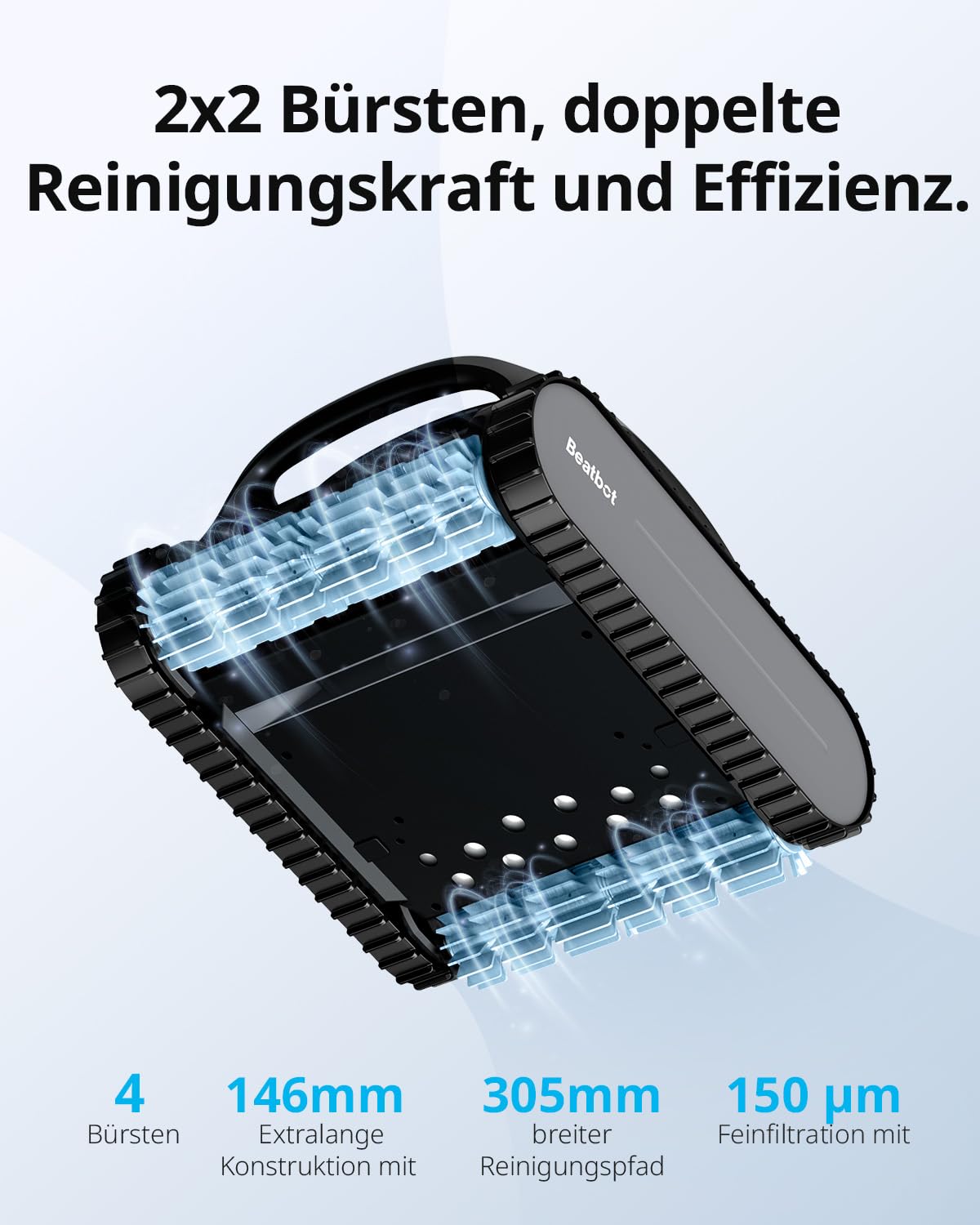 Beatbot AquaSense Kabelloser Poolroboter– Akku Poolsauger mit Smarte Pfadoptimierung, Poolreiniger Wasserlinie Boden und Wand, für Pools bis zu 200 m²