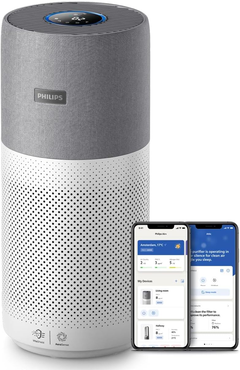 Philips Series 3000i Luftreiniger – App-Anbindung, entfernt Pollen, Staub, Viren und Aerosole* in Räumen mit bis zu 135 m², 4 Geschwindigkeitsstufen, Sleep-Modus (AC3033/10)