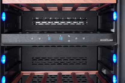 BODEGA43-100 Großer Einbau Weinkühlschrank - Weinklimaschrank mit 2 Zonen - 100 Flaschen, geringer Energieverbrauch 161 kWh, Kompressorkühlung & 7 ausschiebbare Auflageflächen aus Birkenholz