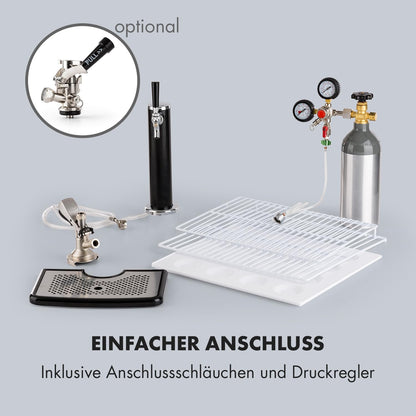 Klarstein Big Spender - Bierfass-Kühlschrank, Getränkefasskühlschrank, Komplettset, CO2 Fässer bis 50 L, 4 Bodenrollen, Temperatur regulierbar, inkl. 1 x Zapfsäule, graphitgrau