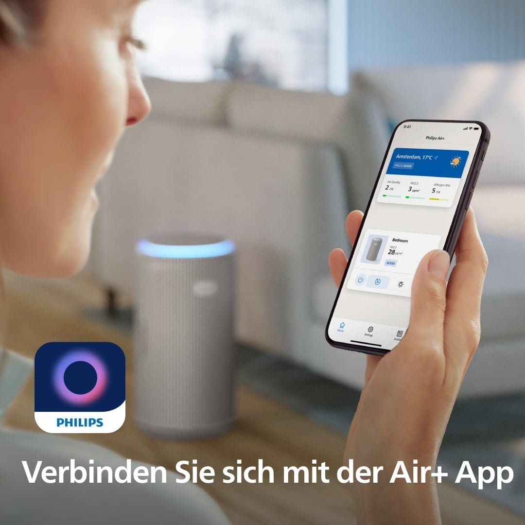 Philips PureProtect 3200 Series: Intelligent Air Purifier, HEPA and Activated Carbon Filter, CADR 500 m³/h for 130 m², Ultra Quiet and Energy Efficient, Captures 99.97% Allergens (AC3210/12)