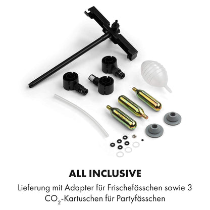 Klarstein Beerkules Bierzapfanlage Bierkühler - für alle 5 l Fässer mit und ohne Zapfsystem, Druckmittel: CO2, inkl. 3 Patronen, Kompressionskühlung: Kühltemperaturen von 2-12 °C, silber-schwarz