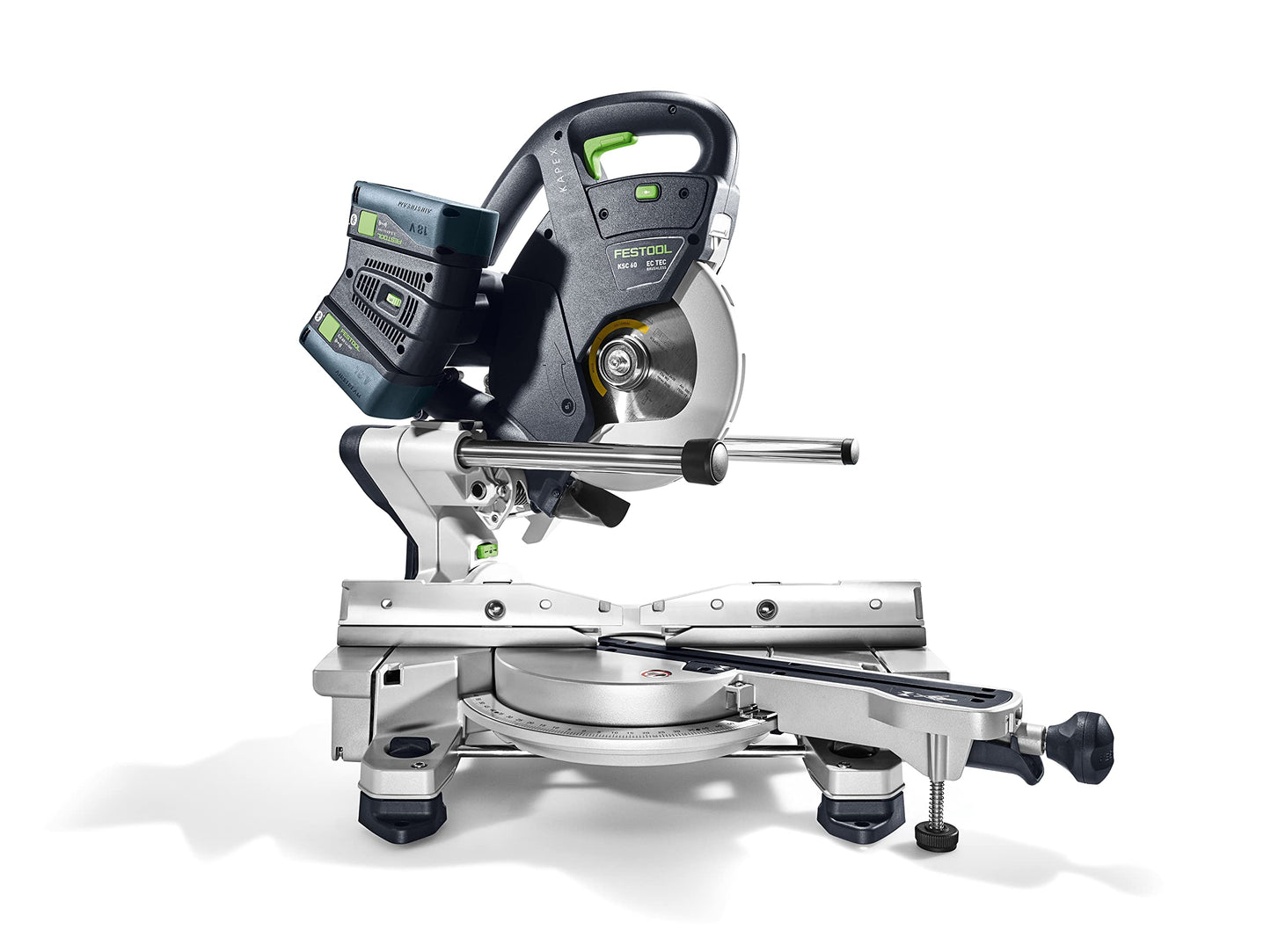 Festool Akku-Kapp-Zugsäge KSC 60 EB-Basic KAPEX (mit Sägeblatt, Schraubzwinge, LED-Schlaglicht, Winkelschmiege, Erhöhung, Staubfangbeutel, Innensechskantschlüssel)