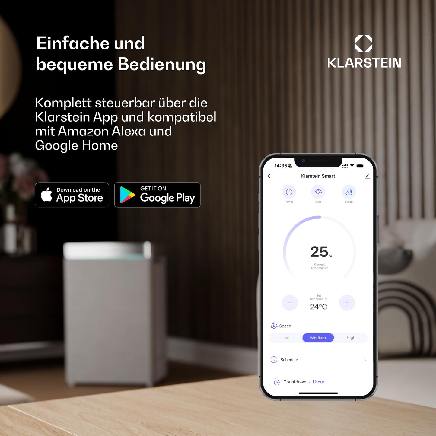 Klarstein Mobile Klimaanlage, 5-in-1, 10000 BTU, App-Steuerung, mit Abluftschlauch, für Wohnung & Büro