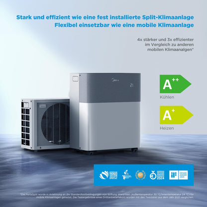 Midea Portasplit Klimaanlage, 12000 BTU, 3,5 kW, Kühlen/Heizen, bis 42 m², Silent-Modus 39 dB(A)