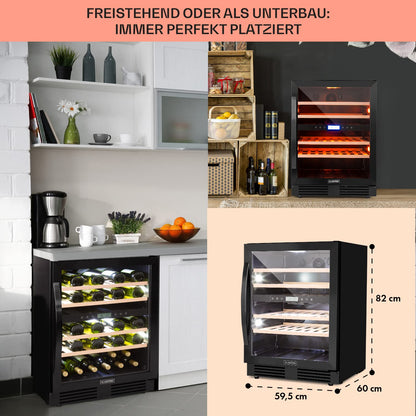 Klarstein Einbau-Weinkühlschrank, 2 Zonen Getränkekühlschrank Klein, Kleiner Weinschrank 129L, Wein-Kühlschrank Klein mit Glastür, Indoor/Outdoor Flaschenkühlschrank, Wine Fridge für 43 Flaschen