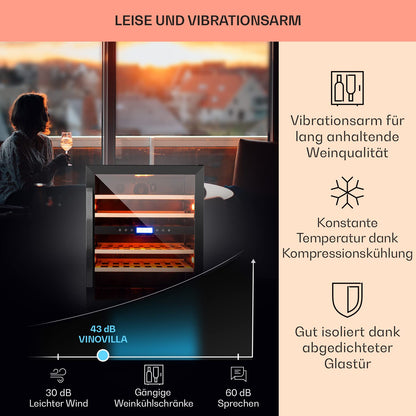Klarstein Einbau-Weinkühlschrank, 2 Zonen Getränkekühlschrank Klein, Kleiner Weinschrank 129L, Wein-Kühlschrank Klein mit Glastür, Indoor/Outdoor Flaschenkühlschrank, Wine Fridge für 43 Flaschen