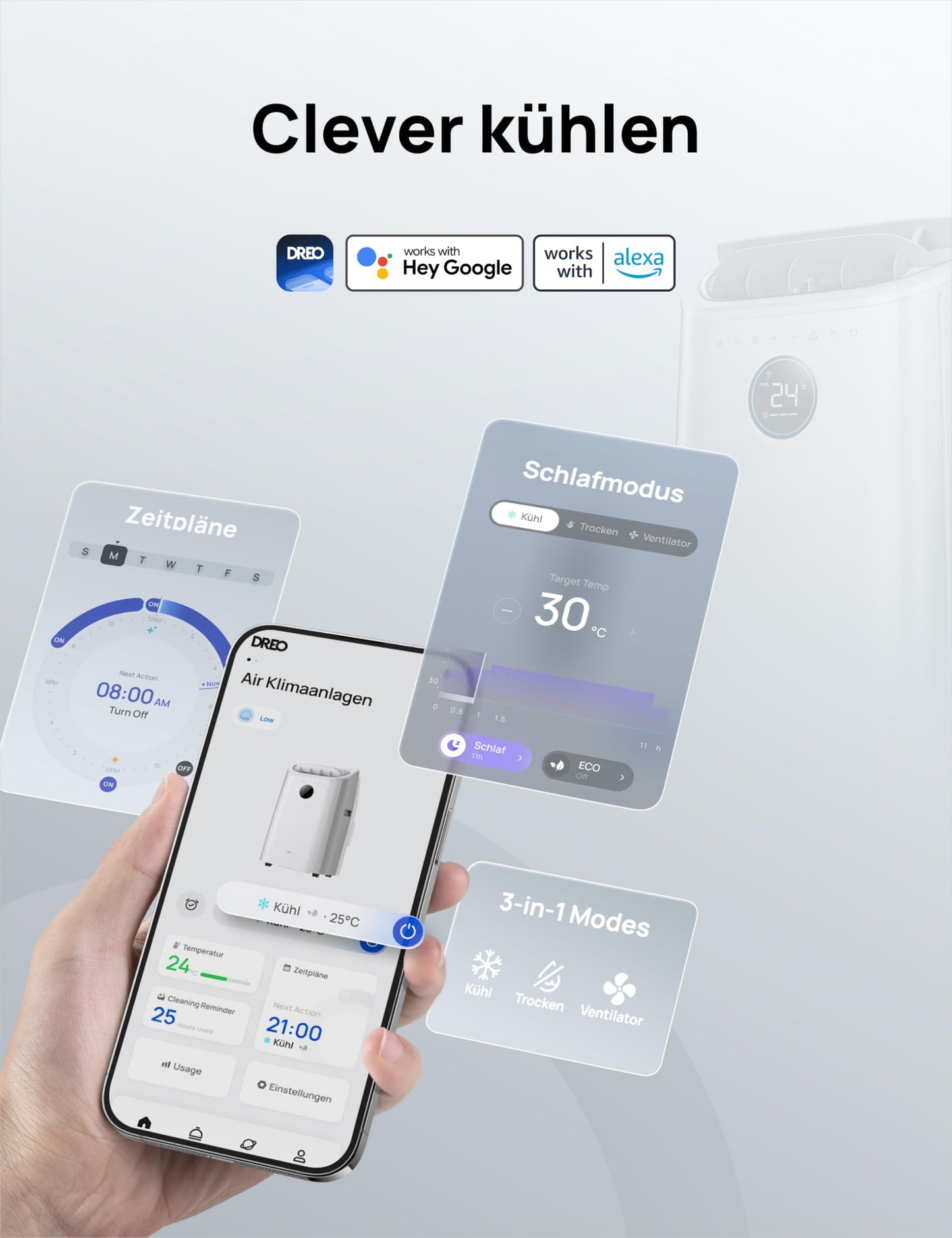 Dreo Mobile Klimaanlage AC516S, 12000 BTU, App- & Sprachsteuerung, für Schlafzimmer, 24h Timer