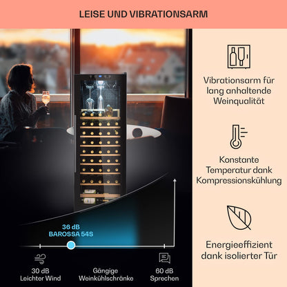 Klarstein Weinkühlschrank, Getränkekühlschrank Schmal, 1 Zone Kühlschrank mit Glastür, Getränkekühlschränke Freistehend, Weinkühlschrank Klein, Weinkühlschränke mit UV-Schutz, 4-18°C, 54 Flaschen