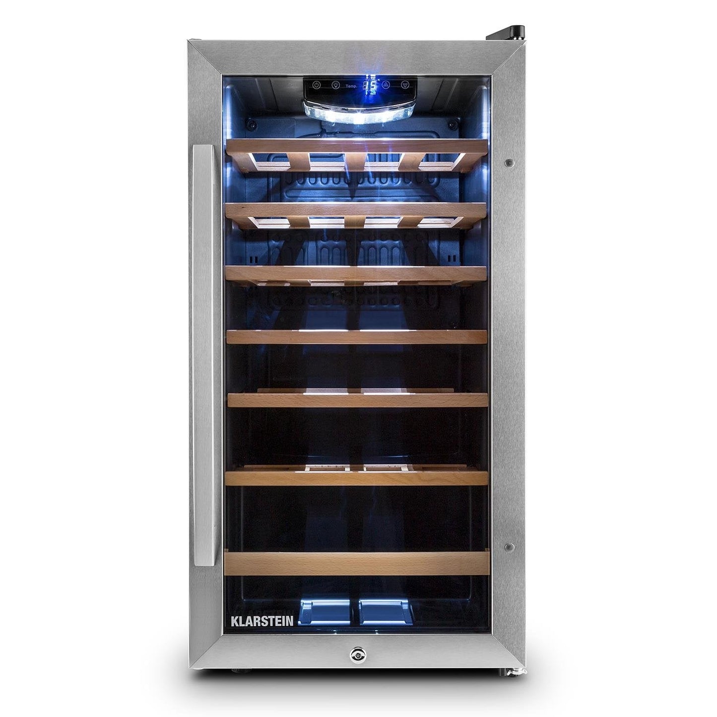 Klarstein Vivo Wine 26 Wine Cellar - Beverage cooler, 26 bottles, 88 L, LED, temperature control, Interchangeable hinge, Door on both sides, stainless steel, Silver