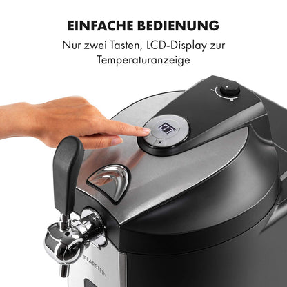 Klarstein Beerkules Bierzapfanlage Bierkühler - für alle 5 l Fässer mit und ohne Zapfsystem, Druckmittel: CO2, inkl. 3 Patronen, Kompressionskühlung: Kühltemperaturen von 2-12 °C, silber-schwarz