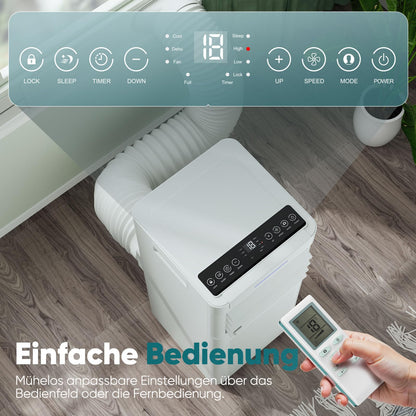 Mobile Klimaanlage 9000 BTU, 3-in-1, bis 33 m², LED-Display, Fernbedienung, Timer, mit Abluftschlauch
