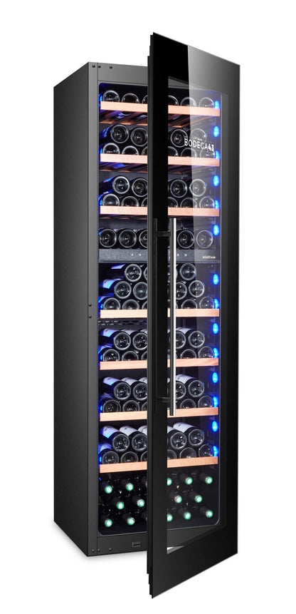 BODEGA43-100 Großer Einbau Weinkühlschrank - Weinklimaschrank mit 2 Zonen - 100 Flaschen, geringer Energieverbrauch 161 kWh, Kompressorkühlung & 7 ausschiebbare Auflageflächen aus Birkenholz