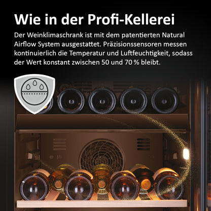 Haier Weinklimaschrank 50 SERIE 5 HWS79GDG I Weinkühlschrank für 79 Flaschen I Neue Technologie für beste Lagerung I Weinkühlschrank 2 Zonen, UV-Glastür & 5 Holzregalen I Wine Fridge vibrationsarm