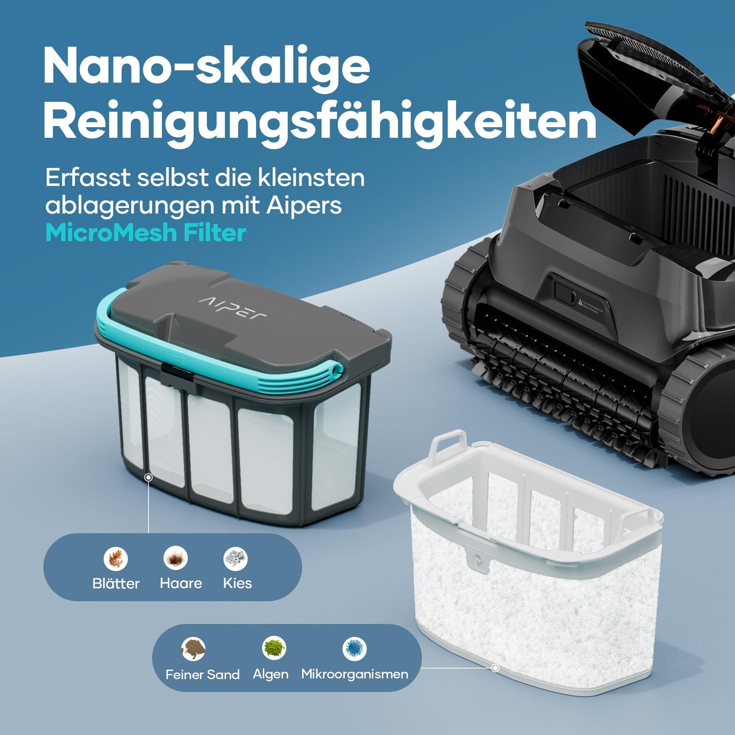 AIPER (Upgrade) Scuba X1 Poolroboter Boden und Wand, 3 μm Ultra-Fein Doppelfilter, 25200 LPH Saugkraft mit Doppel-Auslass