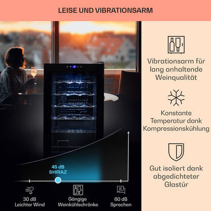 Klarstein Weinkühlschrank, 1 Zonen Getränkekühlschrank Klein, Kleiner Weinschrank 63L, Wein-Kühlschrank Klein mit Glastür, Indoor/Outdoor Flaschenkühlschrank, Wine Fridge 5-18°C, 24 Flaschen
